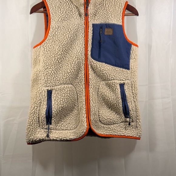Eddie Bauer Other - Eddie Bauer Cream and Blue Sherpa Vest with Orange Highlights